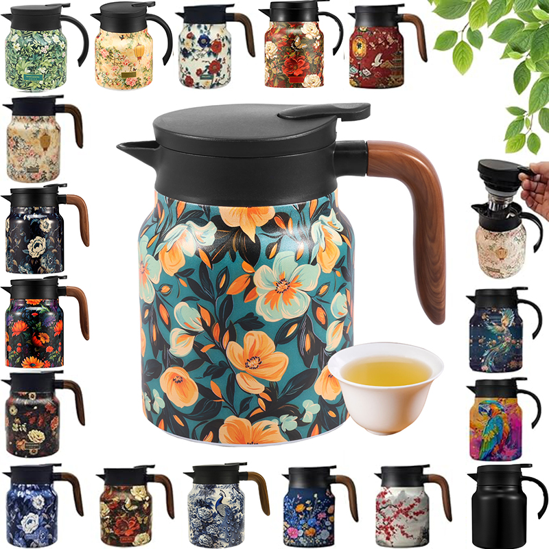 Vintage Coffee Equipment - 빈티지 플로럴 티 보온병 스테인리스 스틸