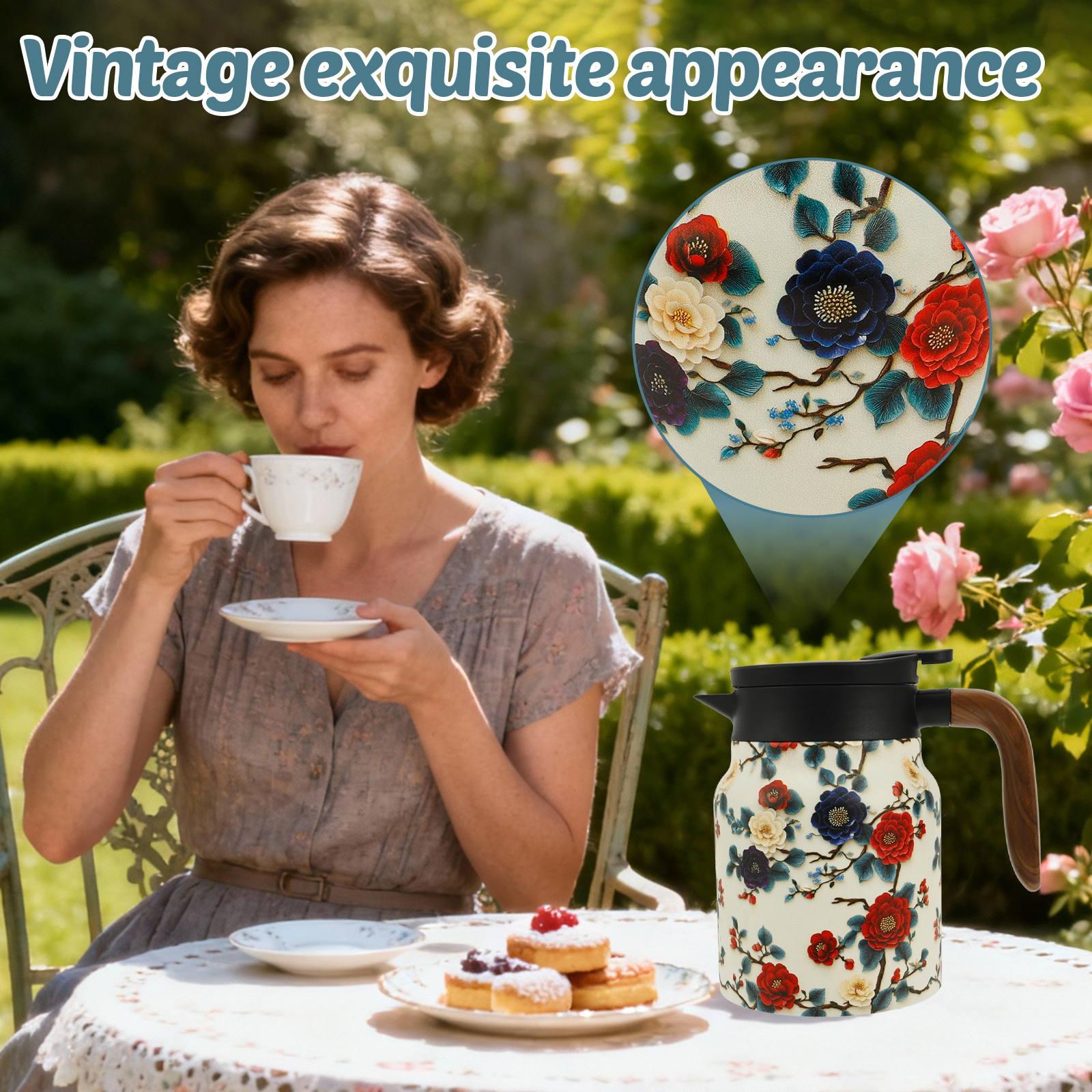 빈티지 플로럴 티 보온병 스테인리스 스틸 티포트 드립  - Vintage Coffee Equipment 리뷰 및 가격
