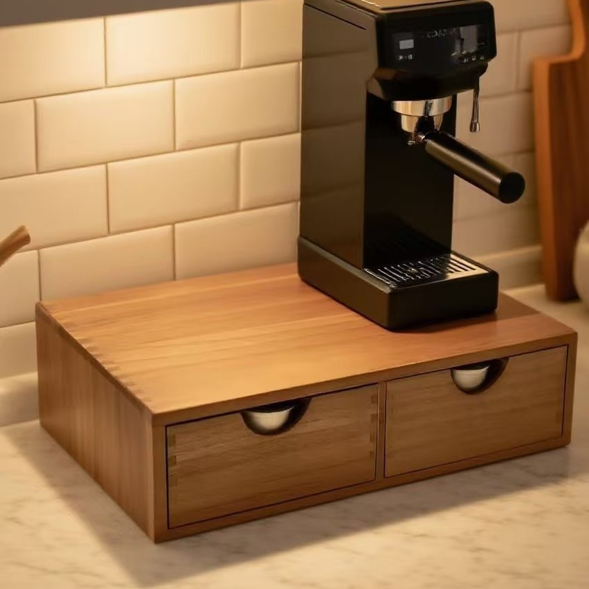 미니멀리스트 원목 커피머신 받침대, 이중 서랍 커피 캡 - Coffee Equipment Bag 리뷰 및 가격