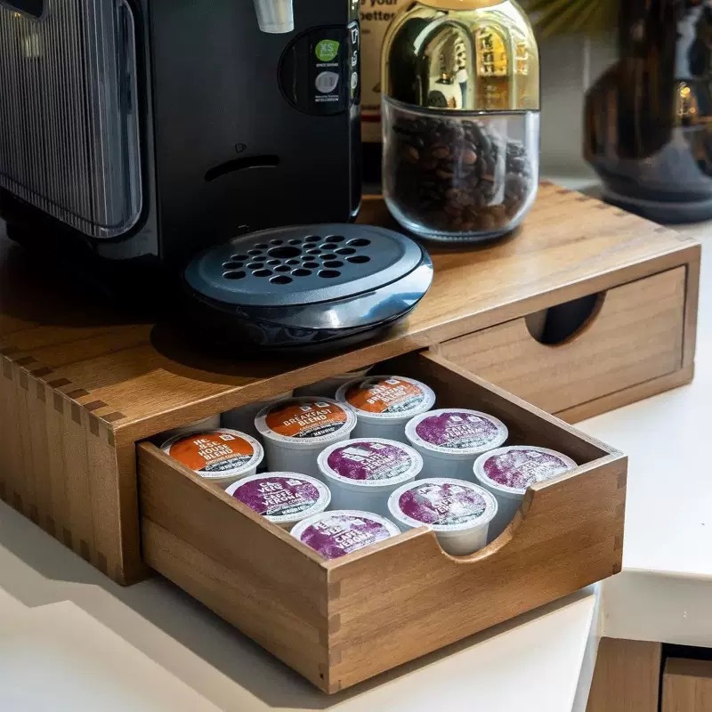 미니멀리스트 원목 커피머신 받침대, 이중 서랍 커피 캡 - Coffee Equipment Bag 리뷰 및 가격