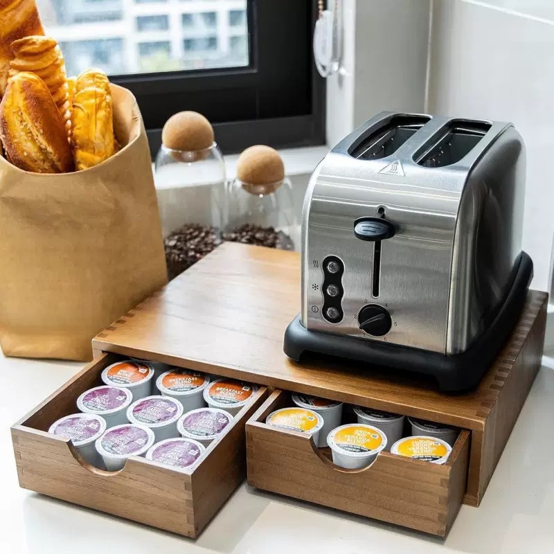 미니멀리스트 원목 커피머신 받침대, 이중 서랍 커피 캡 - Coffee Equipment Bag 리뷰 및 가격